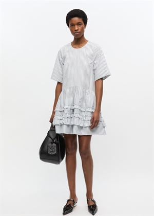 Stripe cotton mini kjole Egret W0609 Ganni